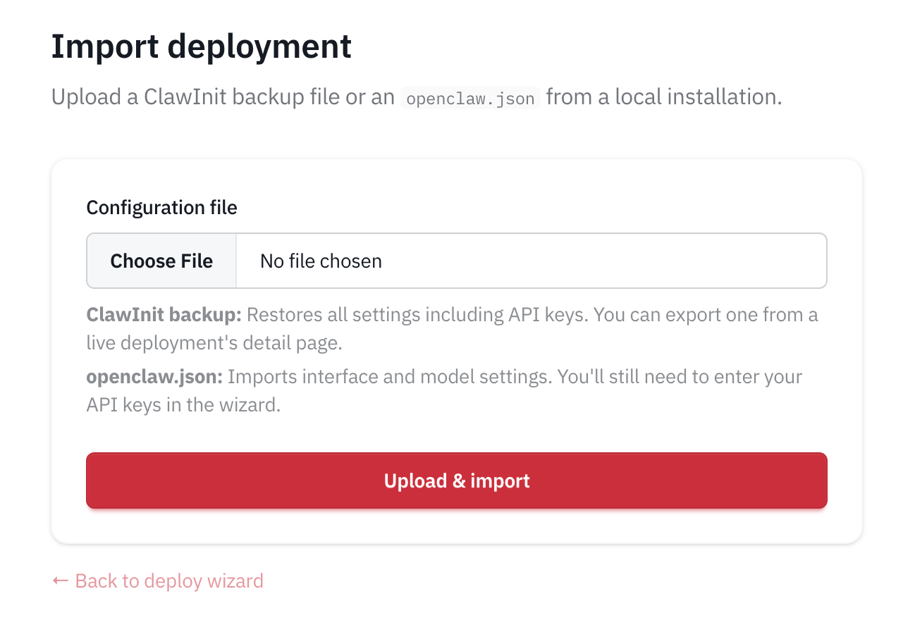 Import Deployment Screen