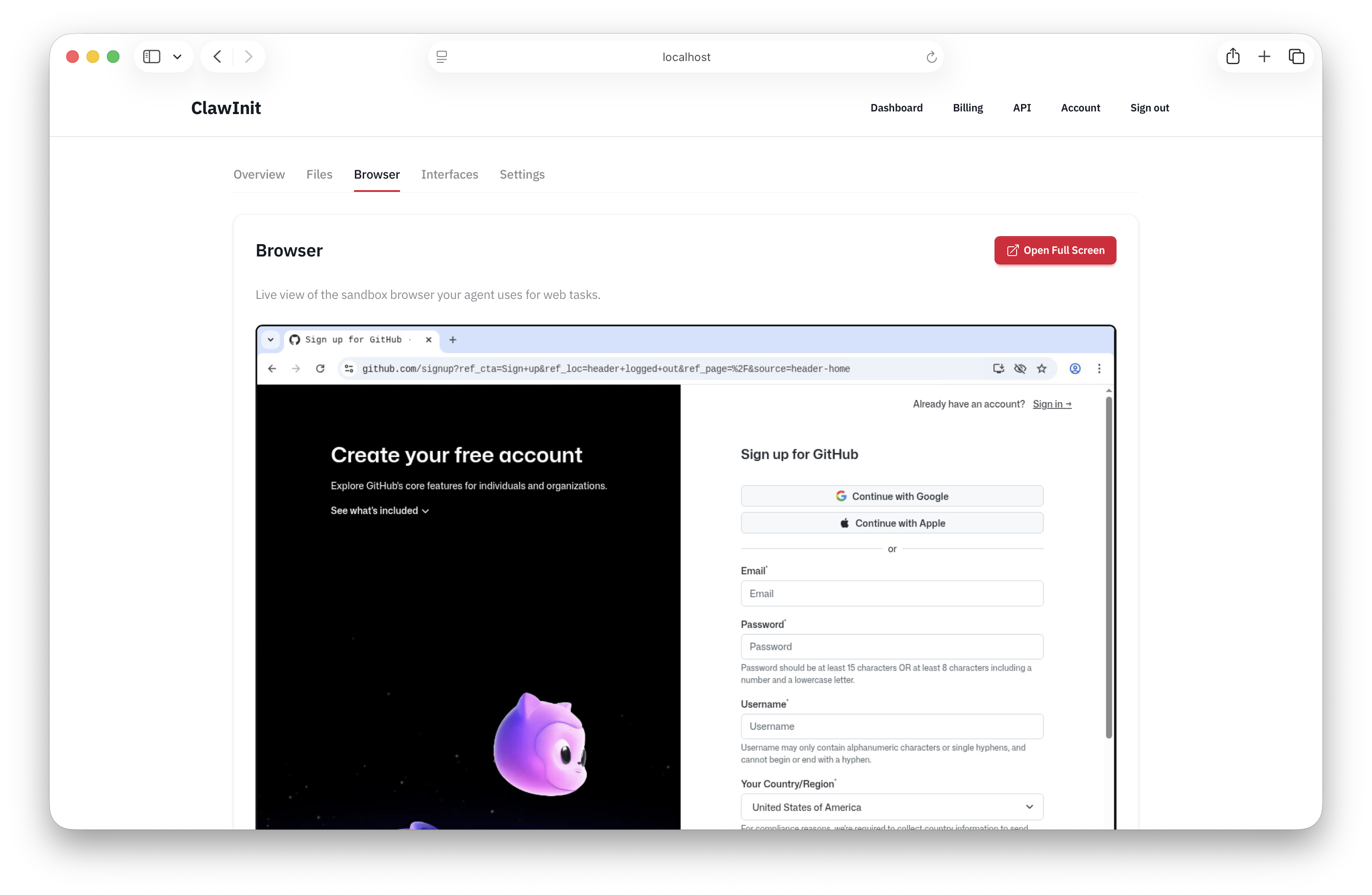 Full sandbox browser